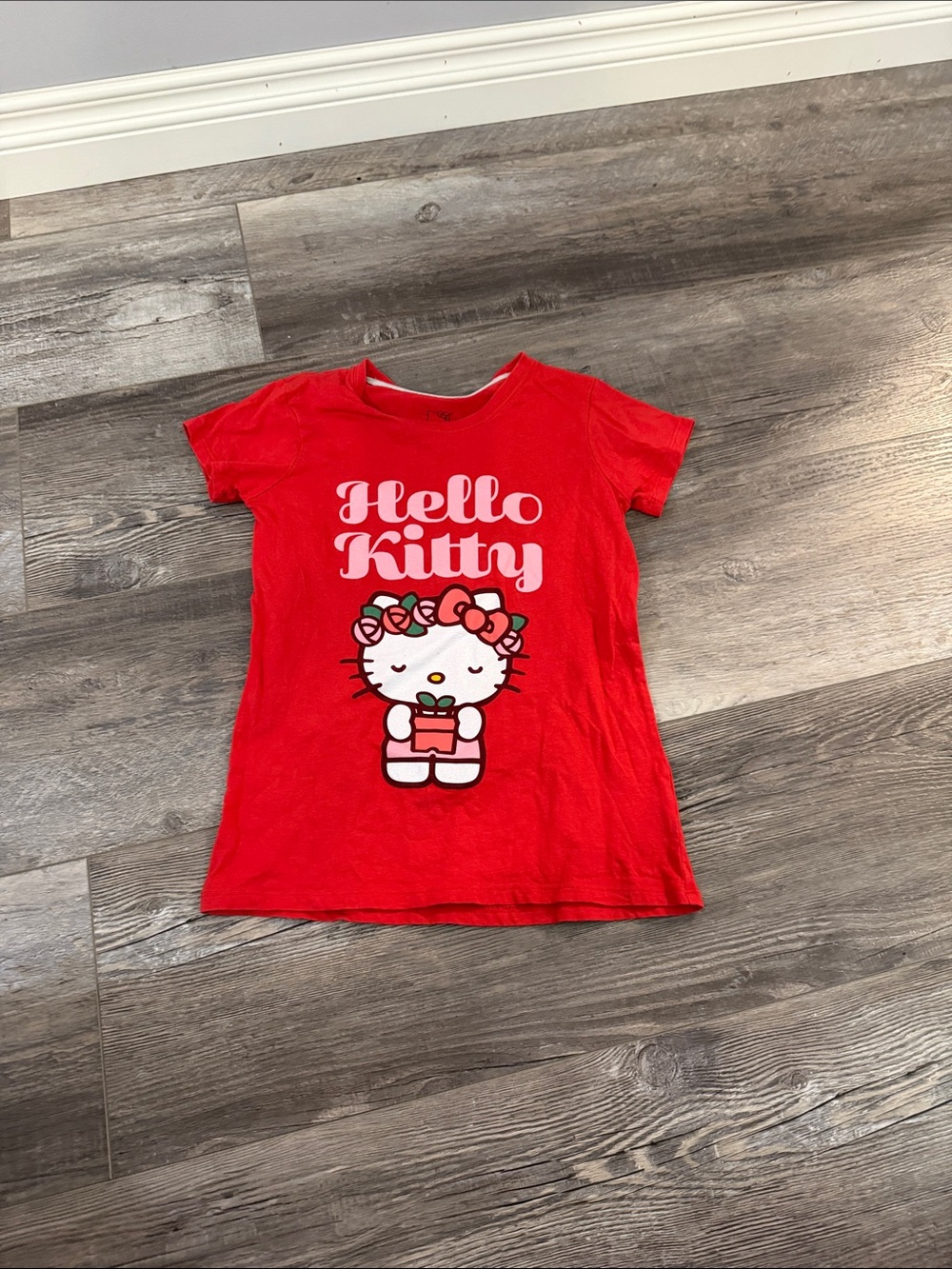 Hello Kitty Red Tee with Floral Bow Graphic